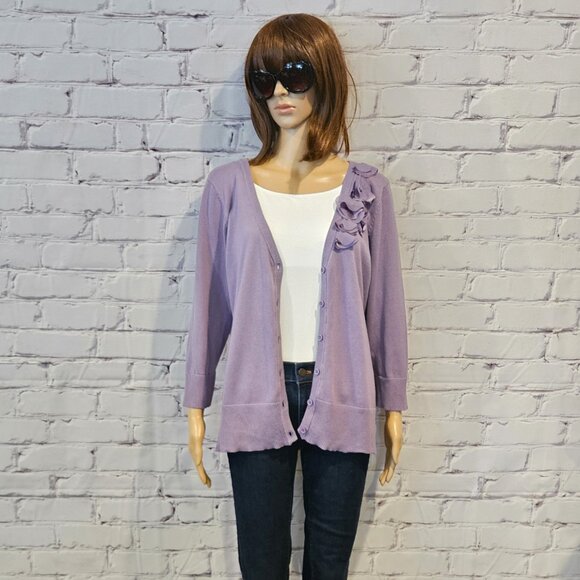 ALYX - 100% cotton lavender button down cardigan with front floral detailing - Picture 5 of 11